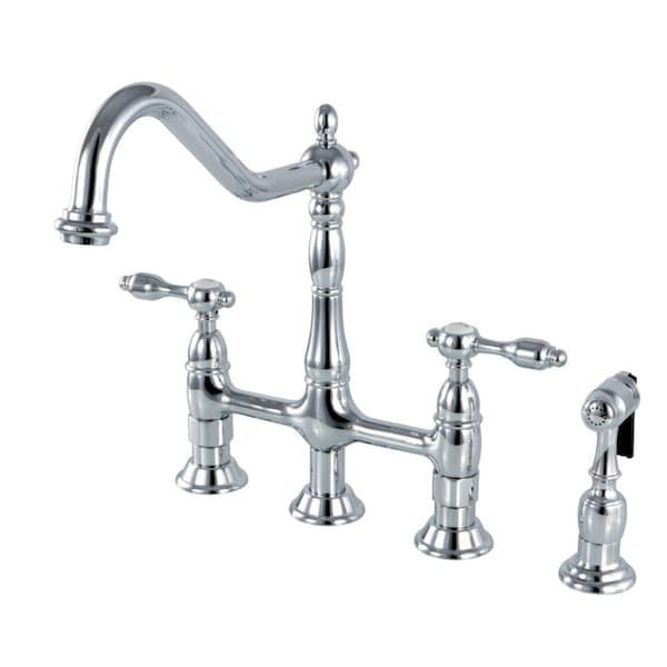 KS1271TALBS Tudor Bridge Kitchen Faucet W/Brass Sprayer, Chrome